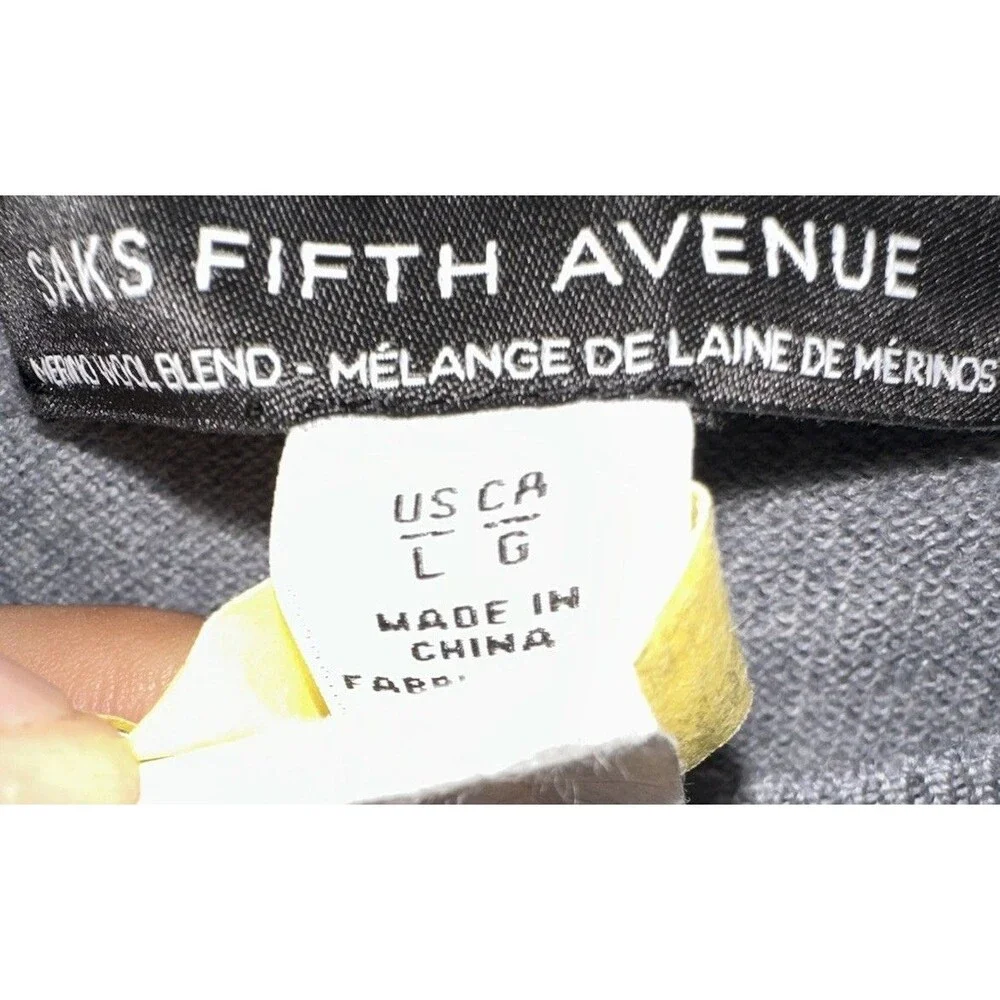 Saks Fifth Avenue Wool Sweater Men Lrg Wolfe Gray Pullover Knit Casual Preppy